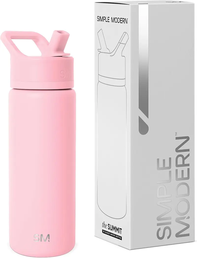 Simple Modern Kids Water Bottle With Straw Lid Vacuum Insulated Stainless Steel Metal Thermos Bottles | Reusable Leak Proof Bpa-Free Flask For School | Summit Collection | 18Oz, Blush 1
