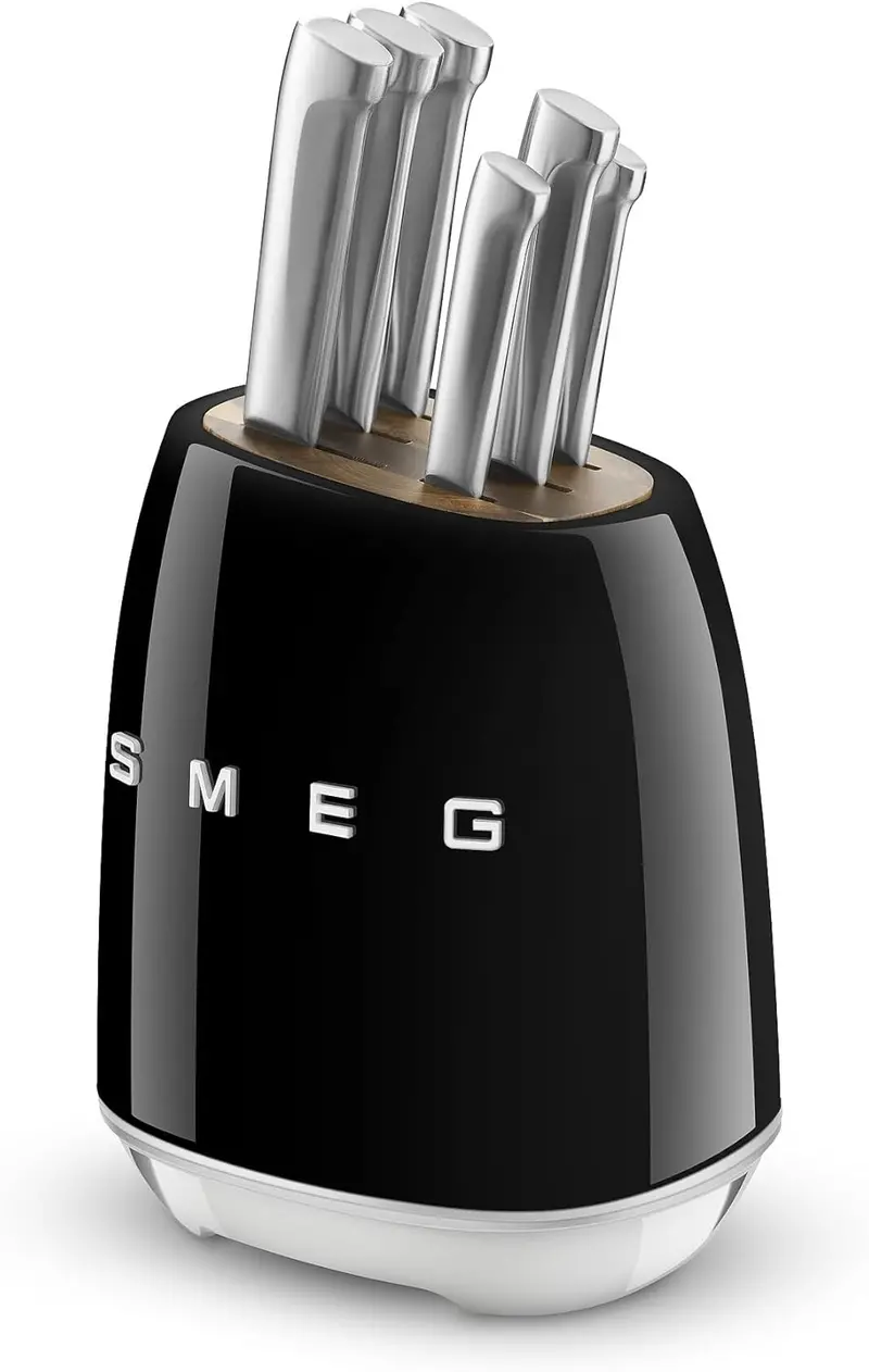 Smeg Black Stainless Steel Knife Block Set 1