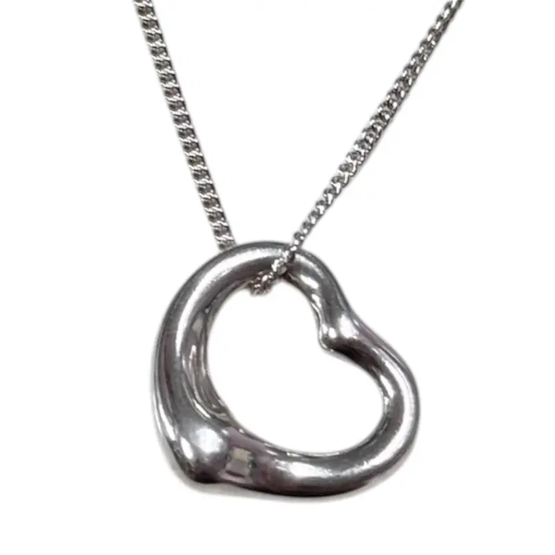 Tiffany 925 Silver Elsa Peretti Open Heart Pendant W/Chain 3.8G 1