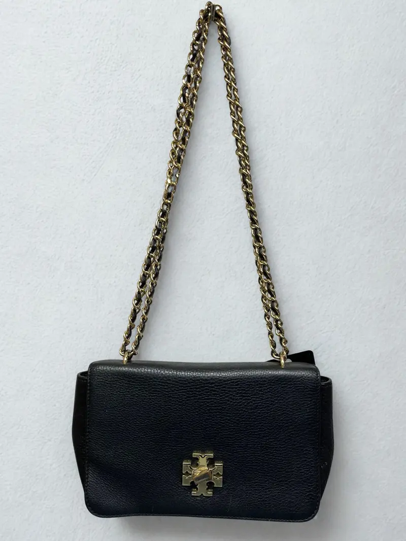 Tory Burch Britten Small Adjustable Shoulder Bag Black Pebbled Leather 1