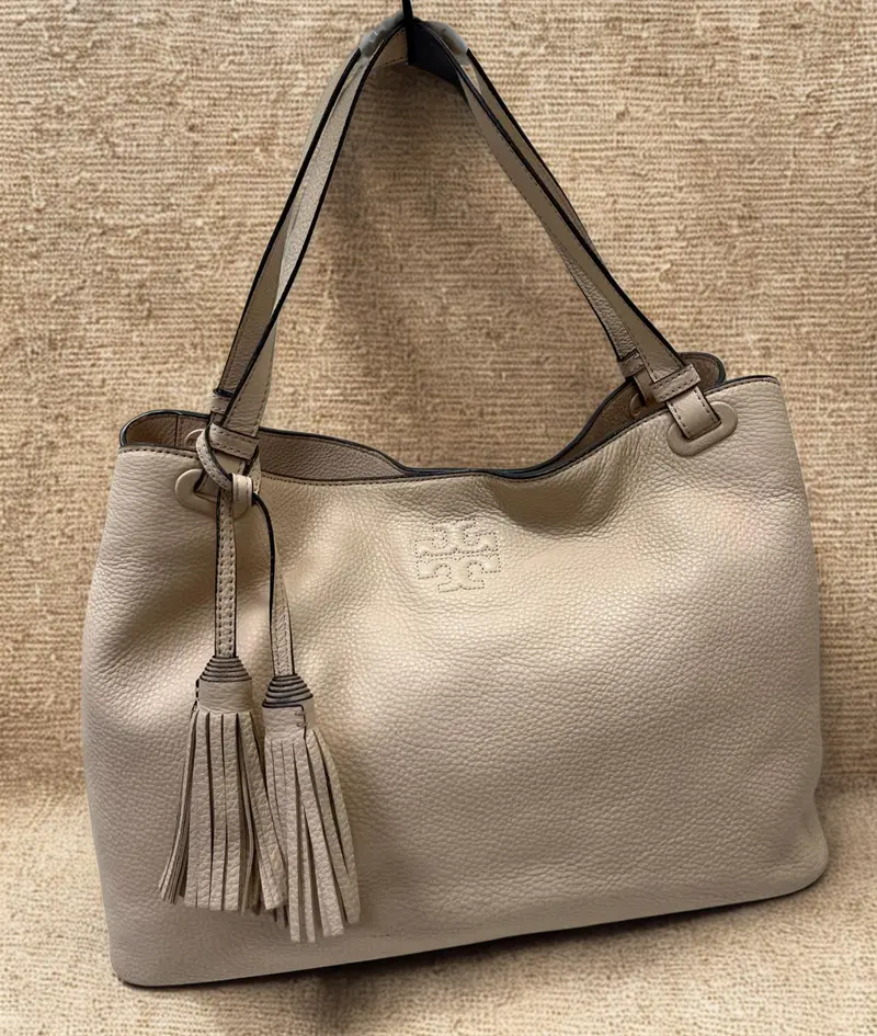 Tory Burch Thea Center Zip Tote Sweet Melon Pink Leather Purse Handbag 1