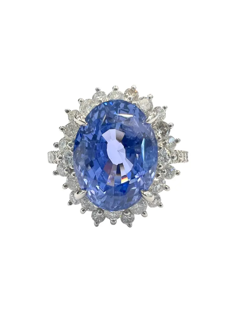 Unheated Blue Sapphire Platinum Diamond Ring 1