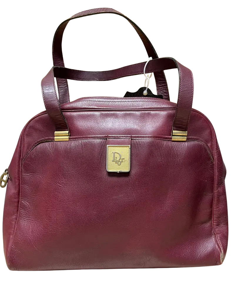 Vintage Christian Dior Bowling Style Leather Handbag Burgundy 1