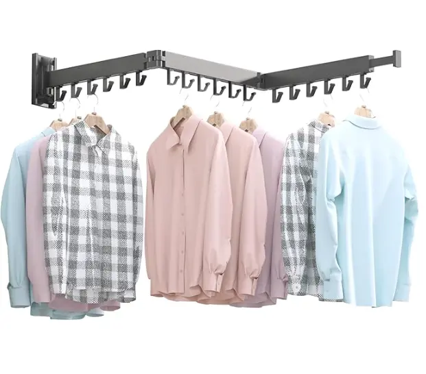 Wall Mounted Clothes Hanger Rack, Retractable Clothes Drying Rack,Space-Saver, Laundry Drying Rack,Collapsible, For Laundry,Balcony, Mudroom, Bedroom,Dark Grey Color,Sh-02 1