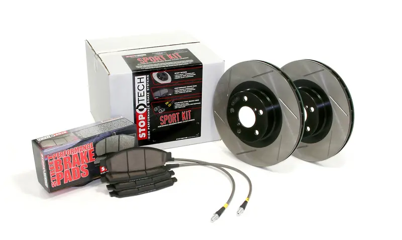 Stoptech Sport Rear Brake Kit With Slotted Rotors & Stainless Brake Lines 1